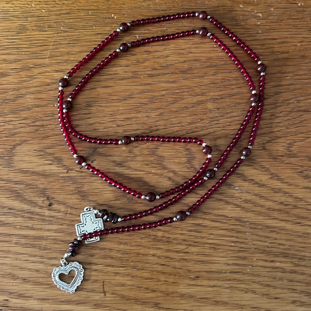 Silpada Red and Brown Beaded Necklace with Silver Charms